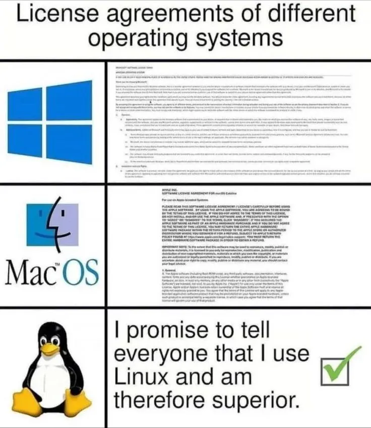 License agreements of different operating systems
